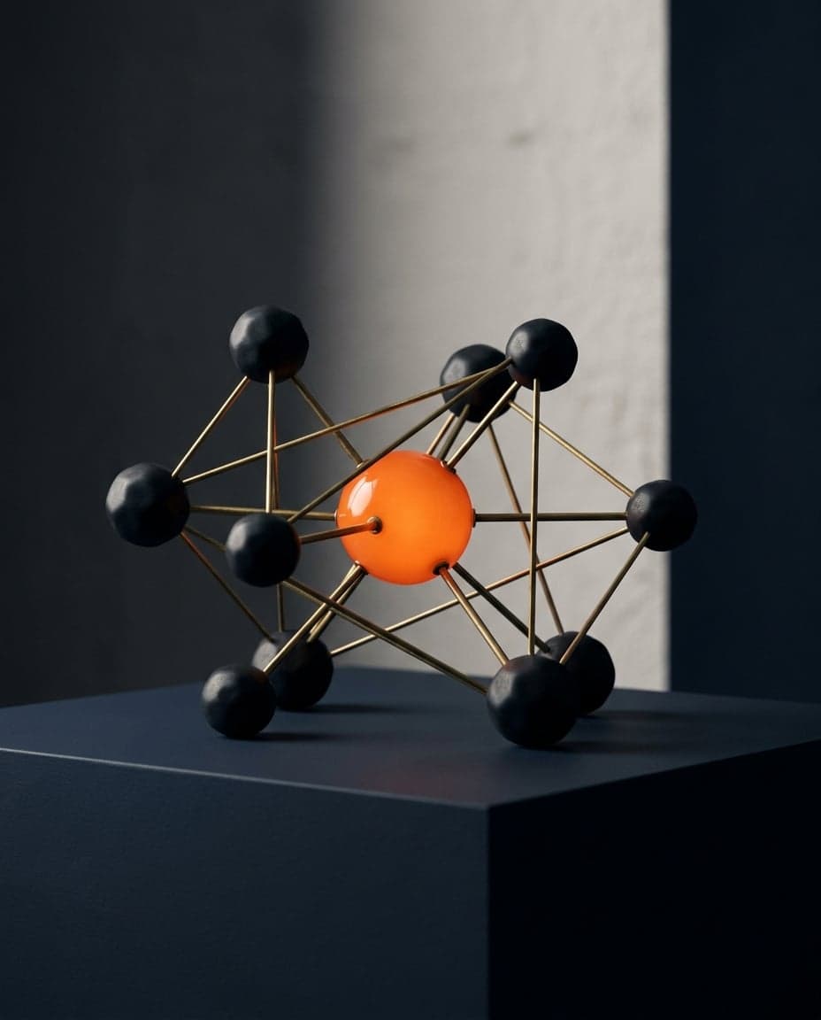 Sculptural visualisation of an AI agent connected to a network of platforms